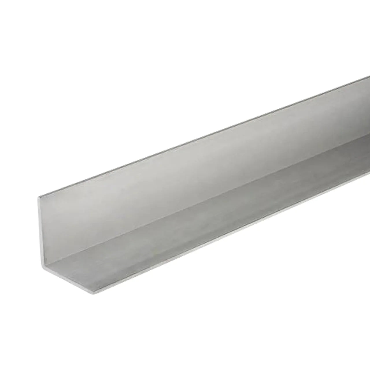 The Go Build 1/16 in. x 1-1/2 in. x 96 in. Aluminum Angle, featuring a smooth aluminum finish, is displayed on a white background.